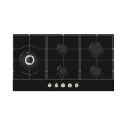 Gas Glass Cooktop 90cm Black