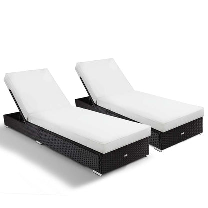 LONDON RATTAN 2pc Premium Outdoor Sun Lounge, Black with Light Cushions