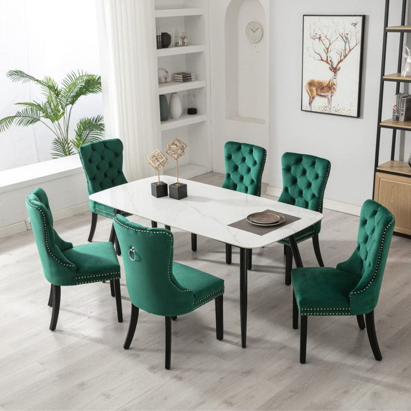 6x Velvet Dining Chairs- Green