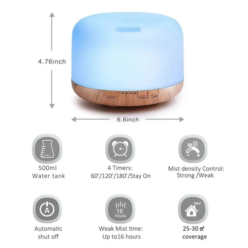 GOMINIMO 5 in1 LED Aromatherapy Essential Oil Diffuser 500ml (Wood Base)