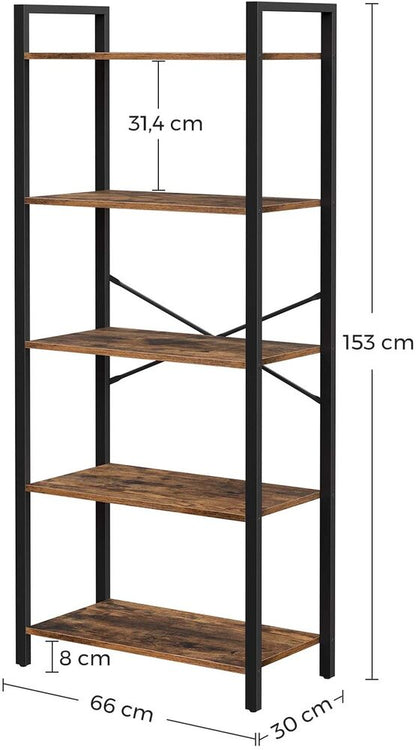 VASAGLE 5-Tier Storage Rack Bookshelf with Steel Frame Rustic Brown and Black