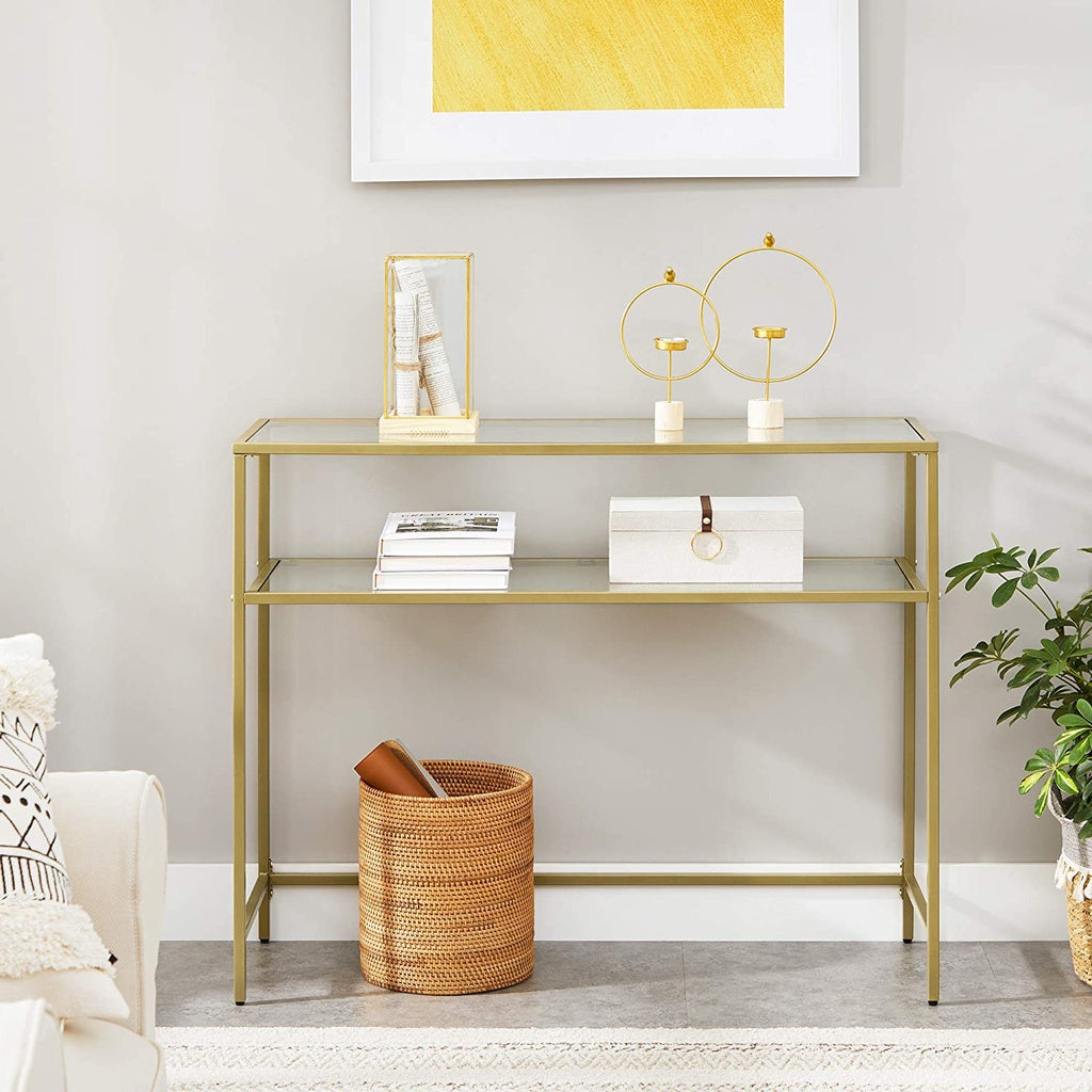 VASAGLE Console Table with Tempered Glass Gold Colour