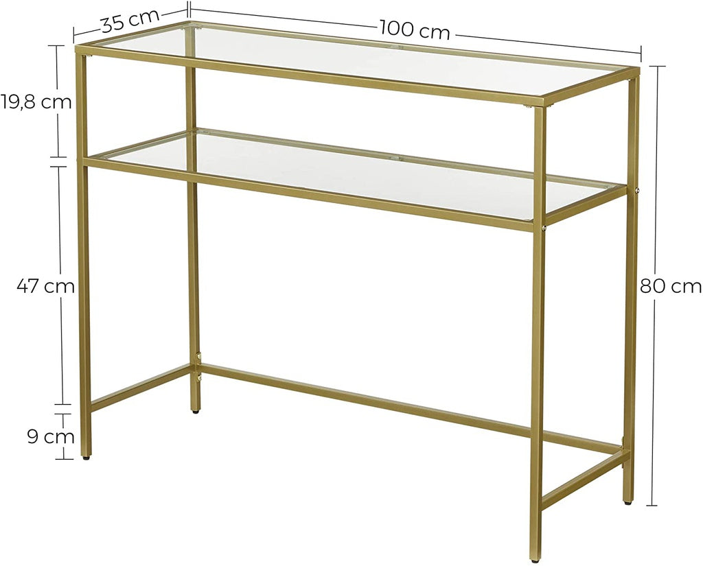 VASAGLE Console Table with Tempered Glass Gold Colour