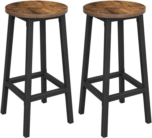 VASAGLE Bar Stools Set of 2 Bar Chairs Kitchen Chairs with Sturdy Steel Frame Height Round Easy Assembly Industrial Style Vintage Brown Black LBC32X