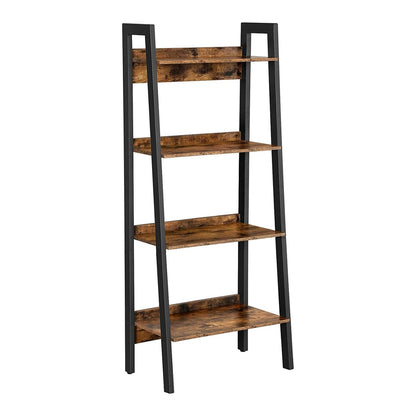 VASAGLE Ladder Shelf 4-Tier Home Office Bookshelf Metal Frame Industrial Rustic Brown and Black