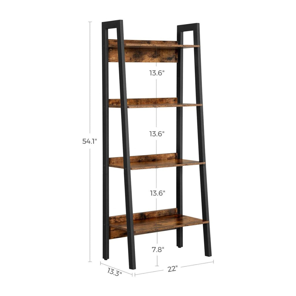 VASAGLE Ladder Shelf 4-Tier Home Office Bookshelf Metal Frame Industrial Rustic Brown and Black