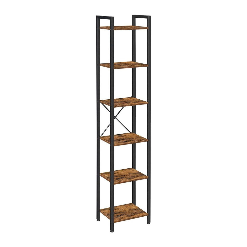 VASAGLE Narrow Bookcase Small 6-Tiers Bookshelf Industrial Rustic Brown and Black