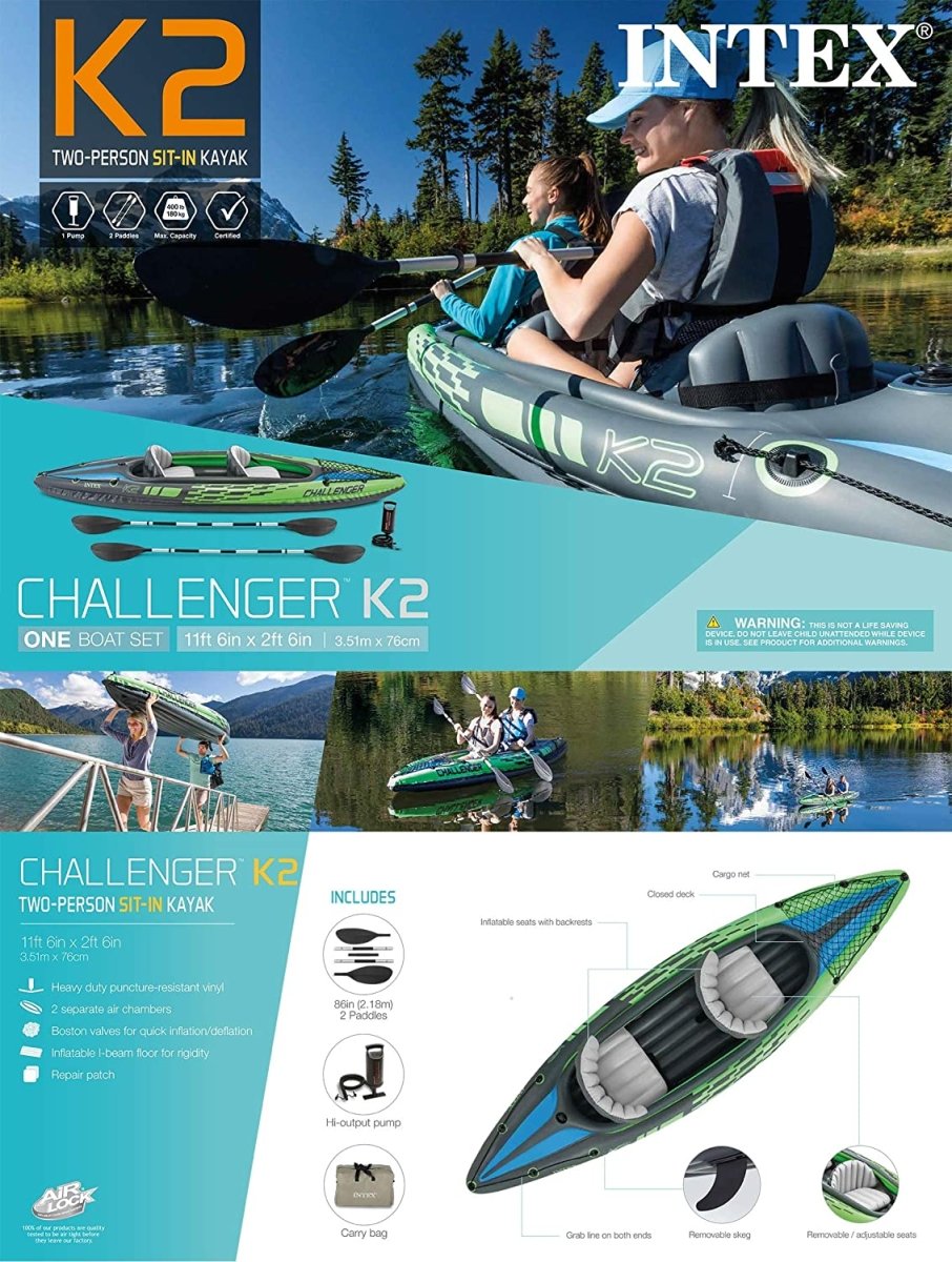 Intex Sports Challenger K2 Inflatable Kayak 2 Seat Floating Boat Oars River/Lake 68306NP