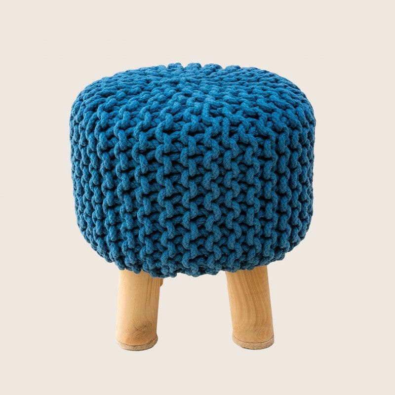 Kids Hand Knitted Cotton Braided Foot Rest Sitting Stool Ottoman (Blue)