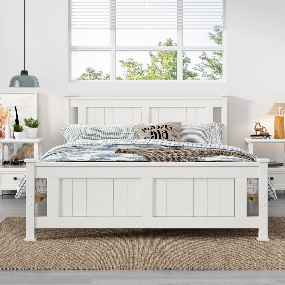 Double Solid Pine Timber Bed Frame-White