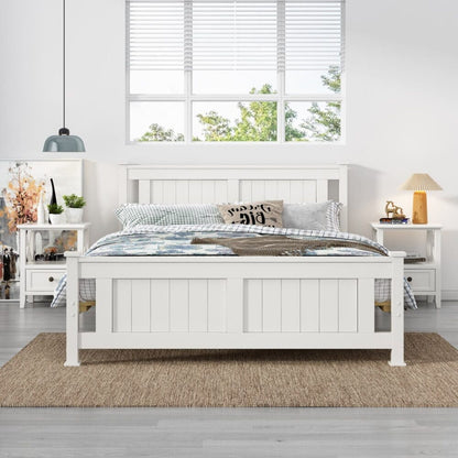 Double Solid Pine Timber Bed Frame-White