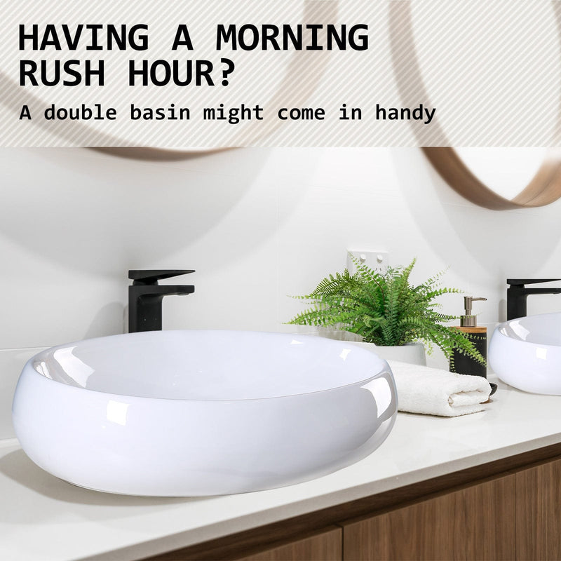 Muriel 48 x 34 x 14.5cm White Ceramic Bathroom Basin Vanity Sink Oval Above Counter Top Mount Bowl