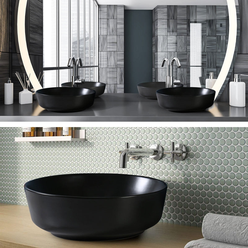 Muriel 42 x 42 x 13.5cm Black Ceramic Bathroom Basin Vanity Sink Round Above Counter Top Mount Bowl