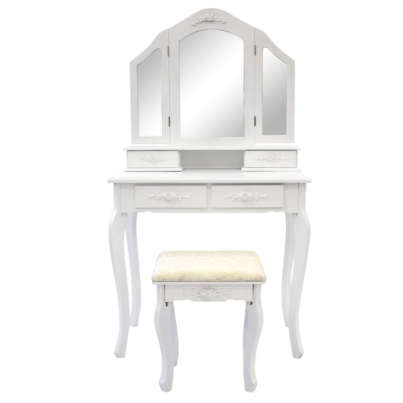 La Bella White Dressing Table DIANA 3 Mirror 4 Drawers Makeup & Stool