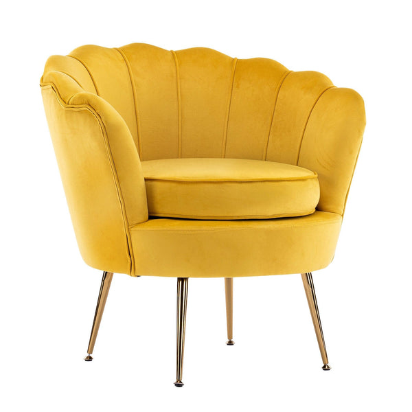 Armchair Padded Lounge Chair Accent Velvet Shell Scallop YELLOW