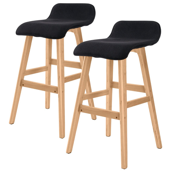 2X Wooden Bar Stool Dining Chair Fabric SOPHIA 65cm BLACK