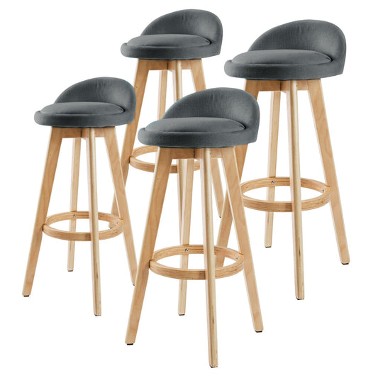 4X Wooden Bar Stool Dining Chair Fabric LEILA 72cm GREY