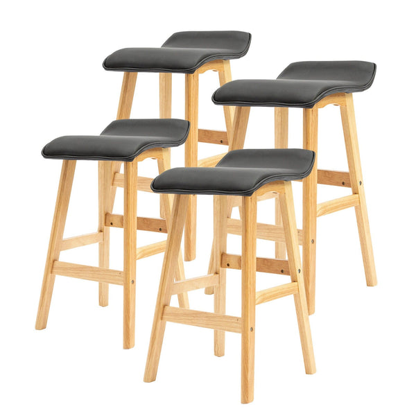 4X Wooden Bar Stool Dining Chair Leather DARA 65cm BLACK