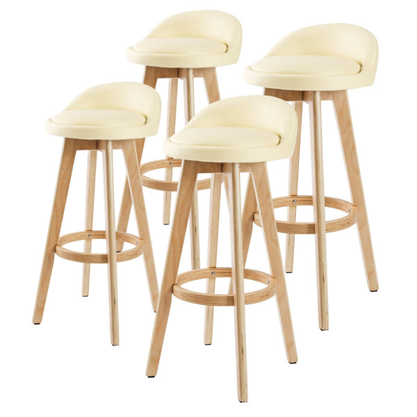 La Bella 4 Set 72cm Cream Wooden Bar Stool Leila Leather