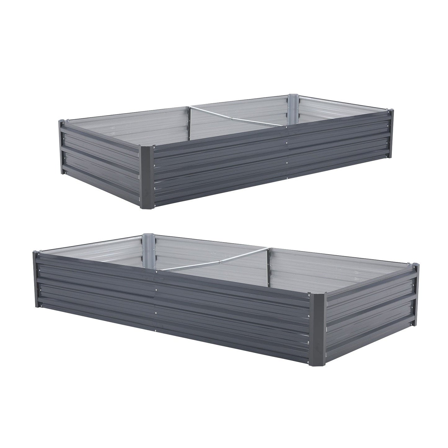 2X Raised Garden Bed Galvanised Steel Planter 180 x 90 x 30cm GREY