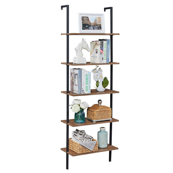 YES4HOMES Industrial Ladder Shelf Wood Wall-Mounted Bookcase Storage Rack Shelves Display