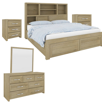 Gracelyn 5pc Set Queen Bed Suite Bedside Dresser Mirror Bedroom Furniture -Smoke