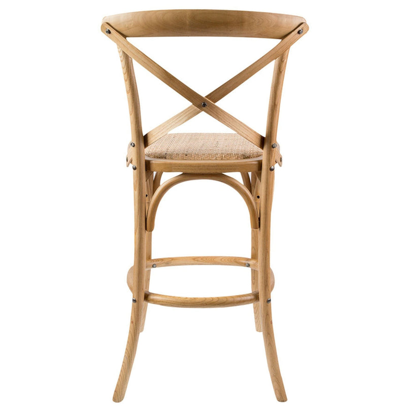 Aster Crossback Bar Stools Dining Chair Solid Birch Timber Rattan Seat - Oak