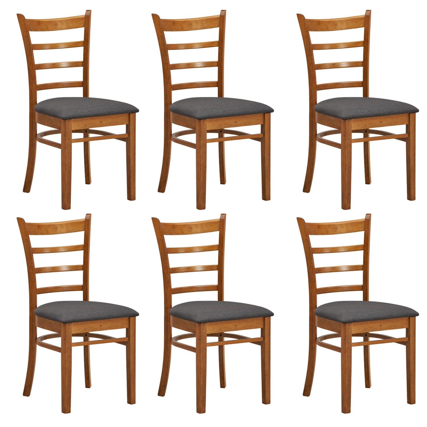 Linaria Dining Chair Set of 6 Crossback Solid Rubber Wood Fabric Seat - Walnut