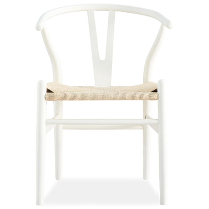 Anemone  Set of 4 Wishbone Dining Chair Beech Timber Replica Hans Wenger - White