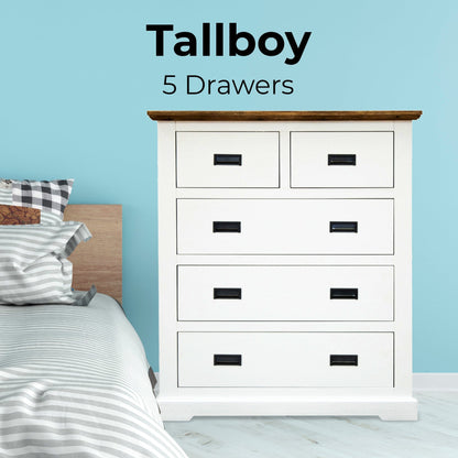 Orville Tallboy 5 Chest of Drawers Solid Wood Storage Cabinet - Multi Color