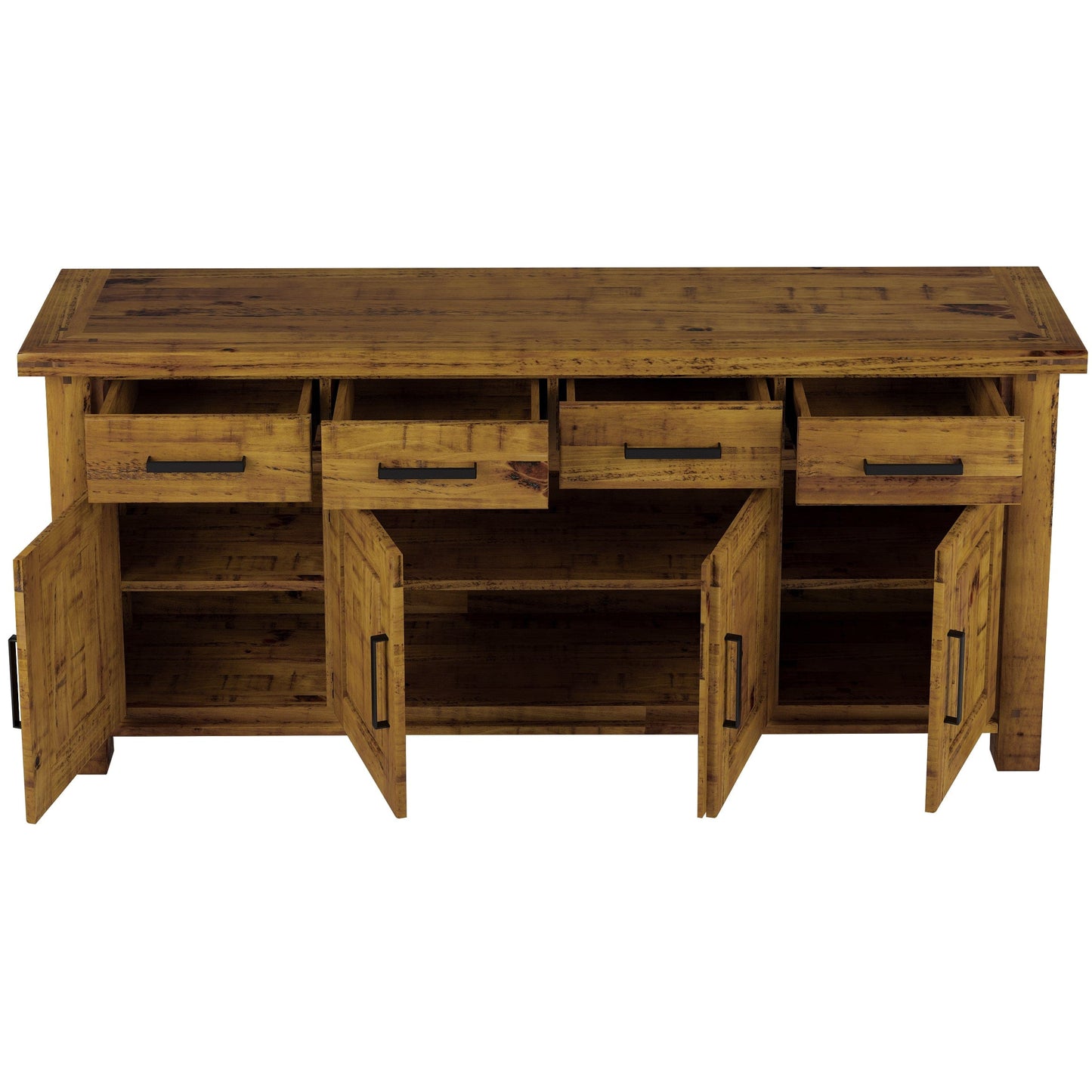 Teasel Buffet Table 191cm 4 Door 4 Drawer Solid Pine Timber Wood - Rustic Oak