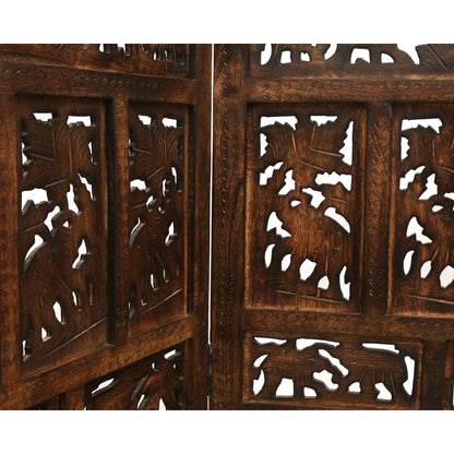 Elephant 4 Panel Room Divider Screen Privacy Shoji Timber Wood Stand - Burnt