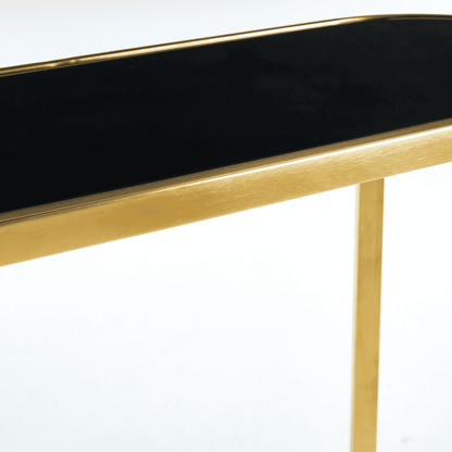 Interior Ave - Designer Giselle Black Glass & Brushed Gold Console Table