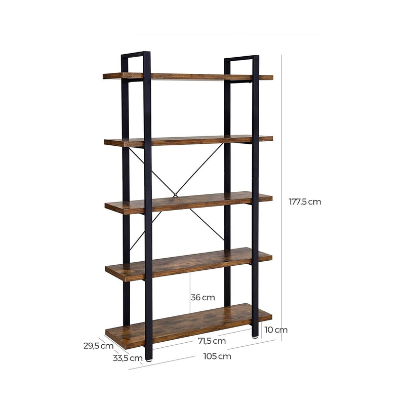 VASAGLE Bookshelf 5-Tier Industrial Stable Bookcase