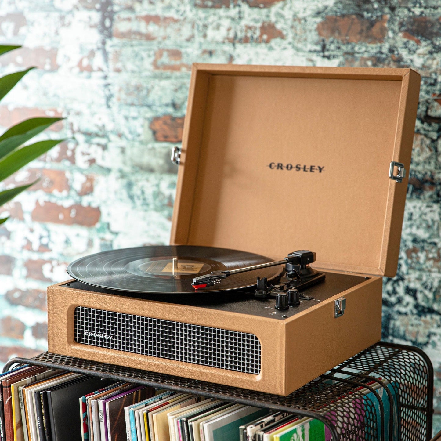 Crosley Voyager Bluetooth Portable Turntable - Tan + Bundled Majority D40 Bluetooth Speakers - Black