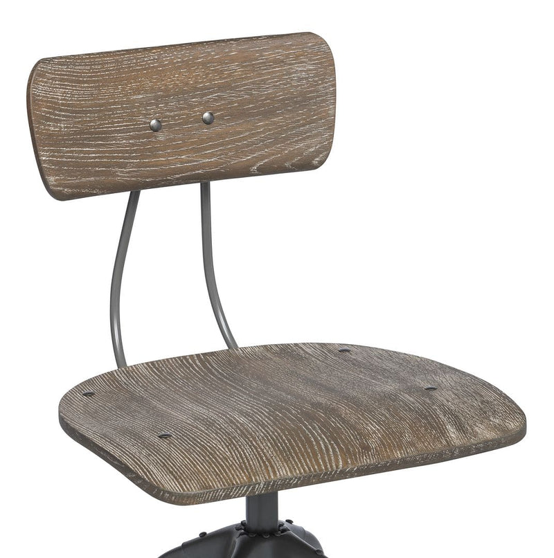 Industrial Swivel Height Adjustable Grey Oak Wood Bar Stool Chair with Back