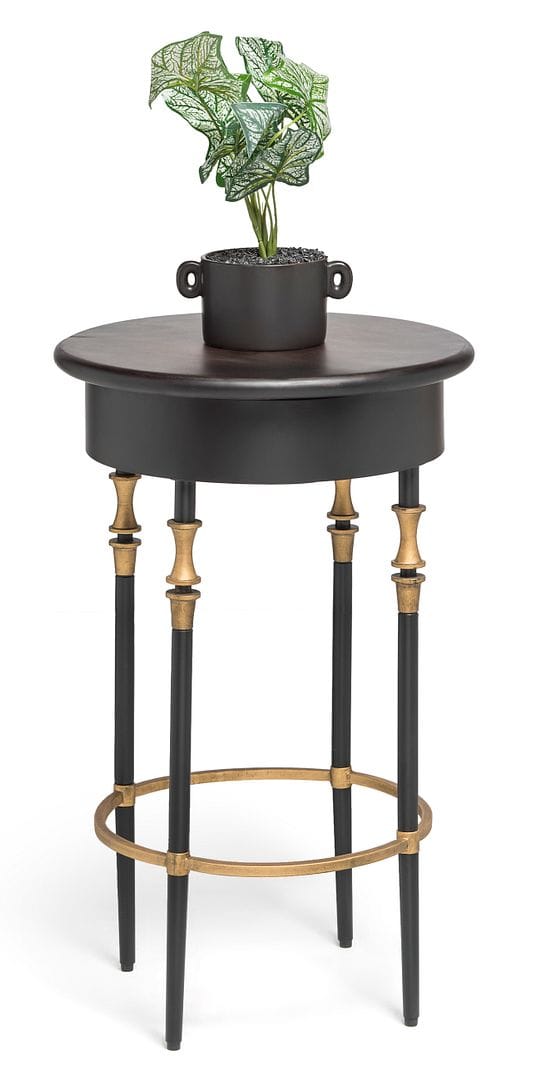 Wooden Round Gold Black Side Table with Finial Legs