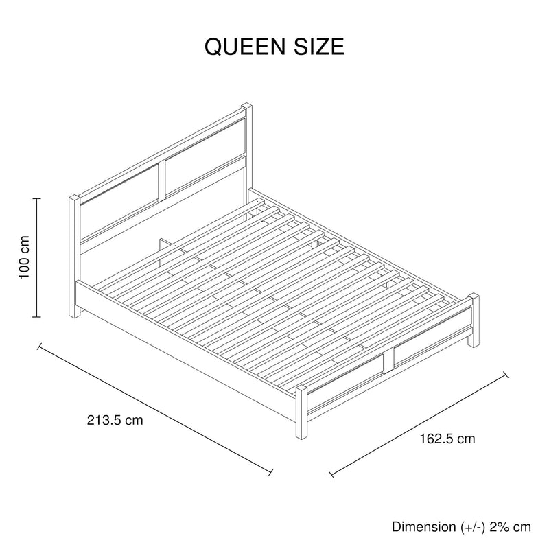 3 Pieces Bedroom Suite Natural Wood Like MDF Structure Queen Size Oak Colour Bed, Bedside Table