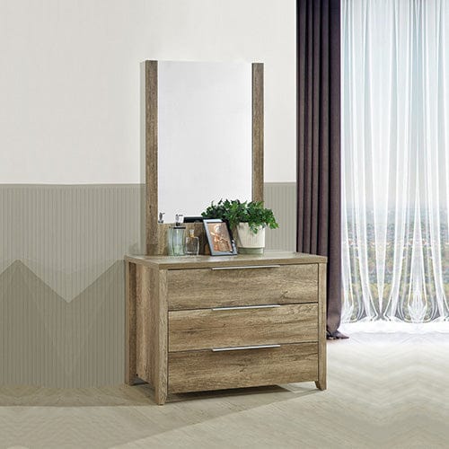 4 Pieces Bedroom Suite Natural Wood Like MDF Structure Queen Size Oak Colour Bed, Bedside Table & Dresser