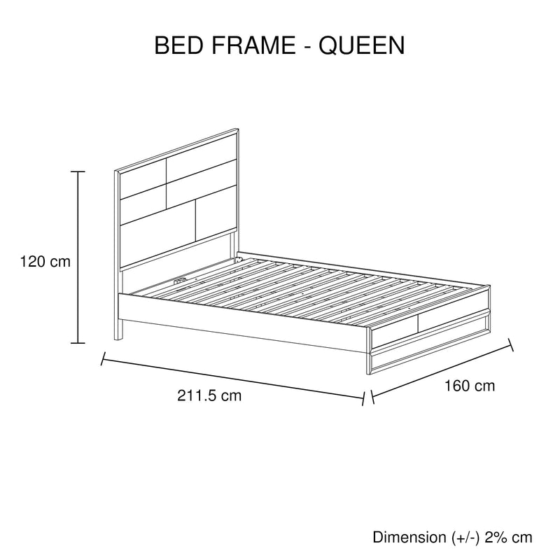 5 Pieces Bedroom Suite made in Solid Wood Acacia Veneered Queen Size Oak Colour Bed, Bedside Table, Tallboy & Dresser