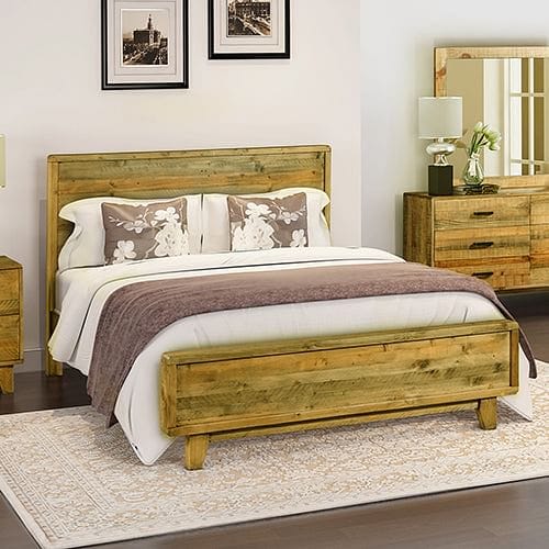 Double Size Wooden Bed Frame in Solid Wood Antique Design Light Brown