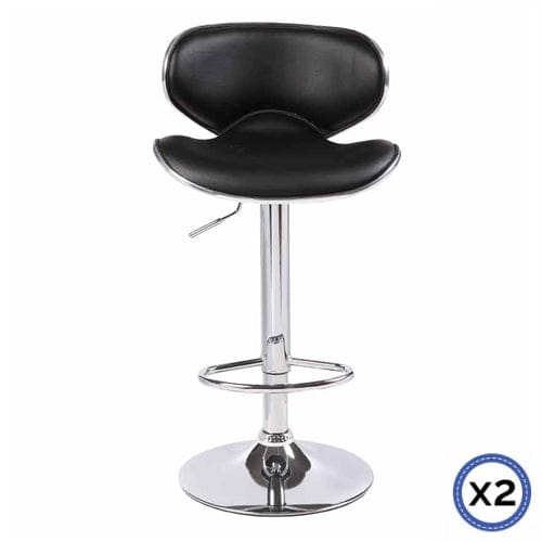 2X Black Bar Stools Faux Leather Mid High Back Adjustable Crome Base Gas Lift Swivel Chairs