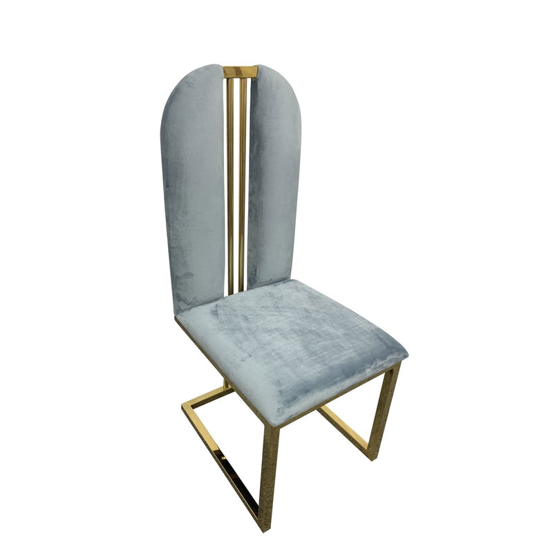 2X Dining Chair Stainless Gold Frame & Seat Blue Fabric