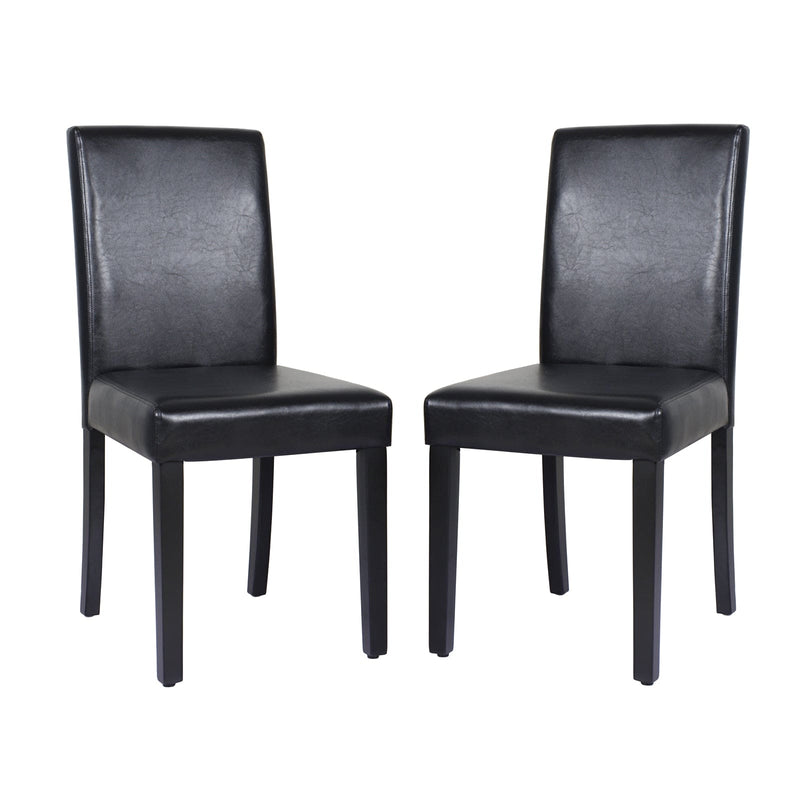 2x Wooden Frame Black Leatherette Dining Chairs with Solid Pine Legs