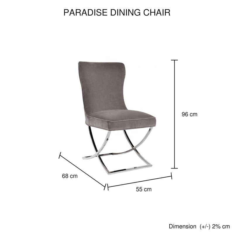 2X Dining Chair Grey Fabric Upholstery Beautiful Quilting Shiny Silver Colour Legs