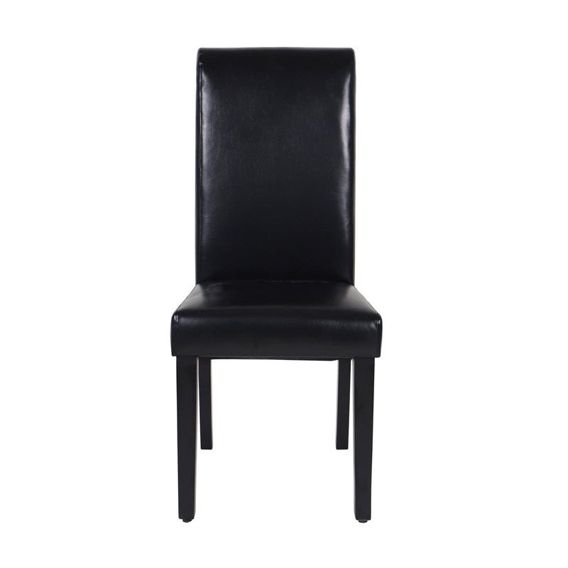 2x Wooden Frame Black Leatherette Dining Chairs with Solid Pine Legs