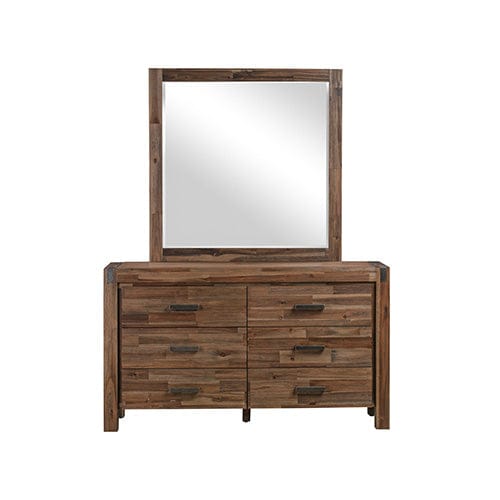 Dresser with 6 Storage Drawers in Solid Acacia & Veneer With Mirror in Chocolate Colour