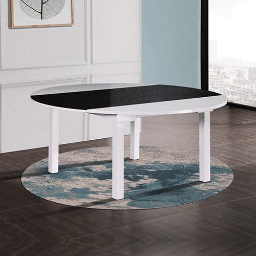 Dining Table in Round Shape High Glossy MDF Wooden Base Combination of Black & White Colour