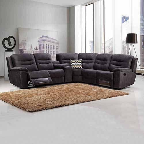 5 Seater Corner Couch Velvet Grey Fabric Recliner Sofa Lounge Set with Quilted Back Cushions