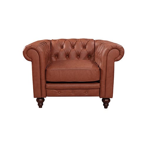 Single Seater Brown Sofa Armchair for Lounge Chesterfireld Style Button Tufted in Faux Leather